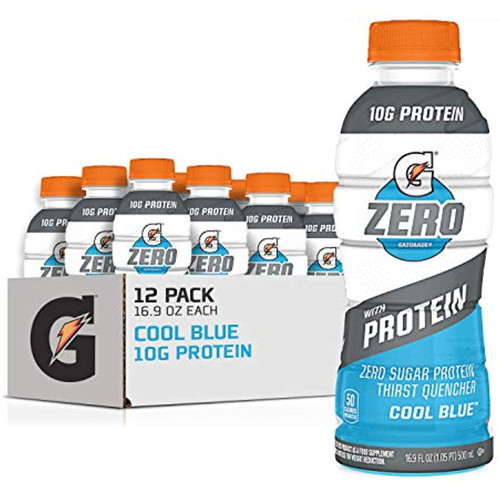 Gatorade Zero With Protein, 10g Whey Protein Isolate, Zero Sugar, Electrolytes, Cool Blue, 16.9 Fl Oz (pack Of 12)