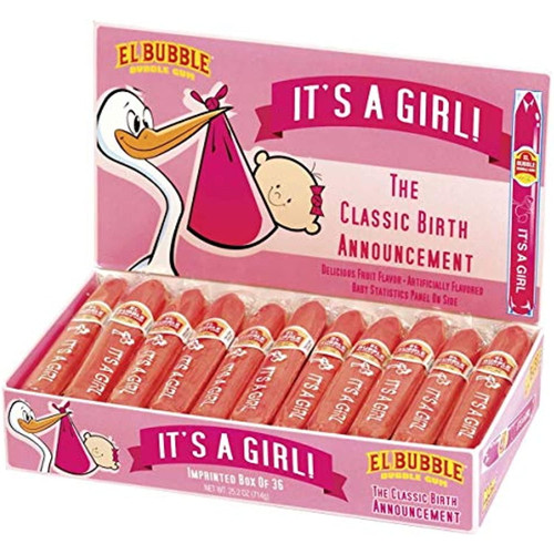 Dubble Bubble Its A Girl! Pink Bubble Gum Gender Reveal Cigars (pack Of 36)