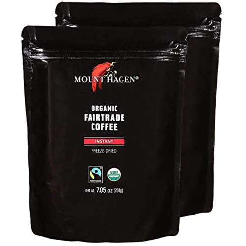 Mount Hagen 7.05 Oz Organic Fair Trade Freeze Dried Caffeinated 2 Pack Instant Coffee Resealable Doypack Bag Kosher Single-origin 100% Arabica Freeze Dried Coffee Packets, Instant Coffee For Camping