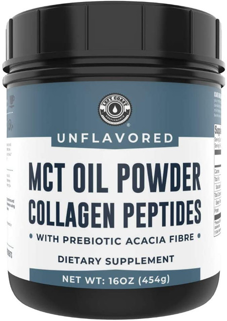 Mct Oil Powder + Keto Collagen Peptides + Acacia Fibre 16oz (unflavored). 10g Mct, 5g Collagen. Mct Collagen For Coffee Creamer, Shakes, Smoothies, Ketogenic Low Carb Protein Powde