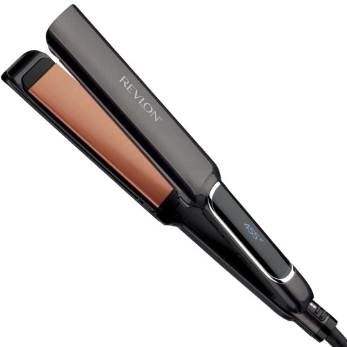 Revlon Pro Collection Professional 1.5" Copper Ceramic Extra Long Plates Flat Iron Hair Straightener, Black With Guide Comb