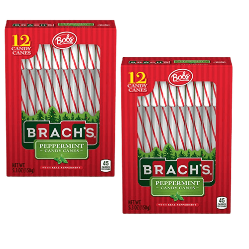 Brach's Red & White Peppermint Candy Canes Classic Candies For Hot Chocolate & Coffee,children Christmas Favors, Birthday Goody Bag Filler, Stocking Stuffers 12ct Pack Of 2  & Custom Storage Carrier
