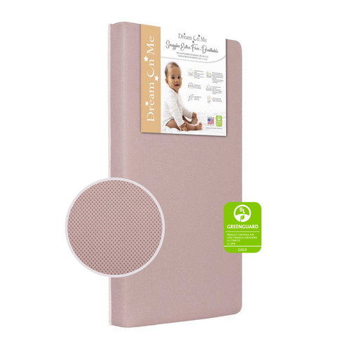 Dream On Me Snuggles Breathable Extra Firm Foam Fiber Portable/mini Crib Mattress In Dusty Rose I Greenguard Gold Certified