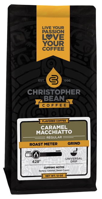 Caramel Machiatto Flavored Decaf Whole Bean Christopher Bean Coffee, 100% Arabica, No Sugar, No Fats, Made With Non-gmo Flavorings, 12 Oz Bag Of Coffee