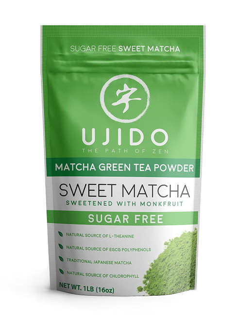 Ujido Sweet Matcha, 16 Oz. – Sugar-free Ceremonial Grade Japanese Matcha Powder – Sweetened With Monk Fruit & Non-gmo Erythritol – Hand-picked Green Tea Leaf Powder – Antioxidant Superfood – For Teas