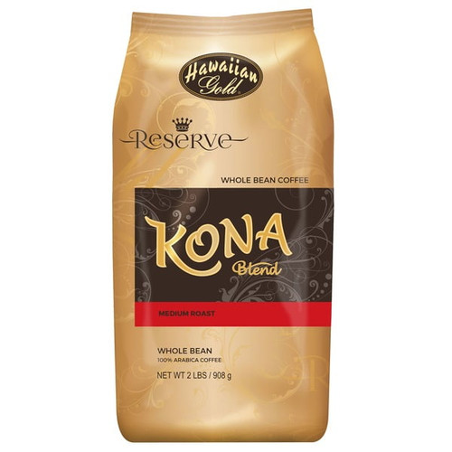 Hawaiian Gold Whole Bean Coffee, Medium Roast, Kona Blend 2lbs