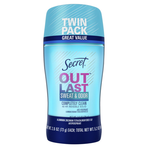 Secret Outlast Invisible Solid Antiperspirant And Deodorant Completely Clean, 2.6 Oz Pack Of 2