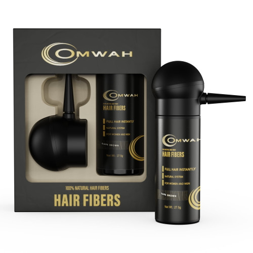 Omwah Natural Hair Fiber 2-in-1 Kit With Natural & Undetectable Natural Hair Thickening Fibers & Spray Applicator Pump Nozzle, Instant Thicker Hair (dark Brown)