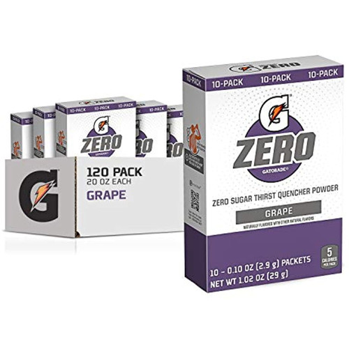 Gatorade G Zero Powder, Grape, 0.10oz Packets, Makes 20 Ounces (120 Pack)