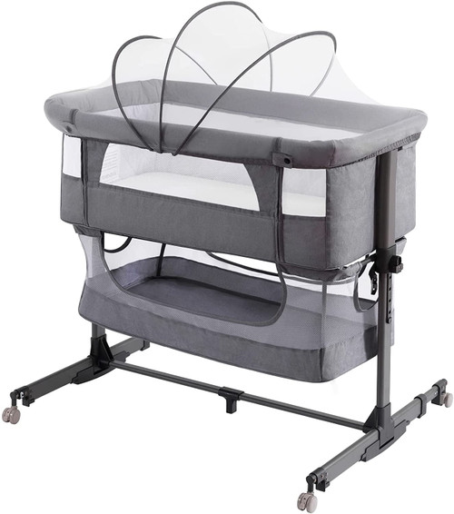 Nordmiex Baby Bassinet 3 In 1 Adjustable Bedside Sleeper Bed For Infant Baby With Breathable Net, Gray