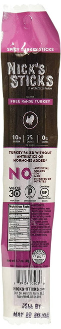 Nick's Sticks Free Range Turkey Snack Sticks Spicy 1.7 Oz Pack Of 4