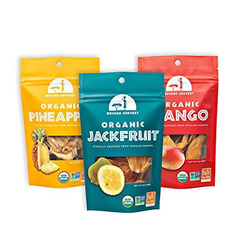 Mavuno Harvest Fair Trade Organic Dried Fruit Variety Pack, Mango, Pineapple, And Jackfruit, 3 Count