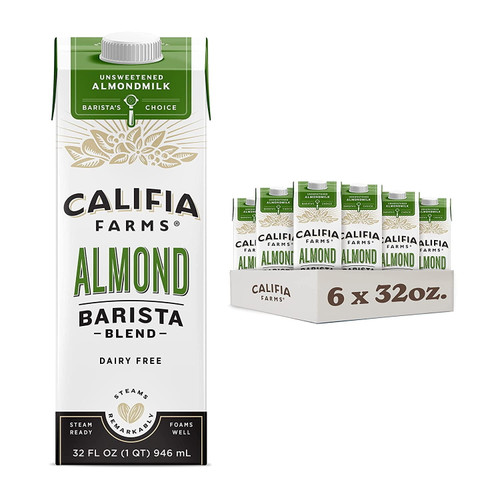 Califia Farms - Almond Milk, Unsweetened Barista Blend, 32 Oz (pack Of 6) | Shelf Stable | Non Dairy | Nut Milk | Creamer | Sugar Free | Keto Friendly | Vegan | Plant Based | Whole30 | Non-gmo