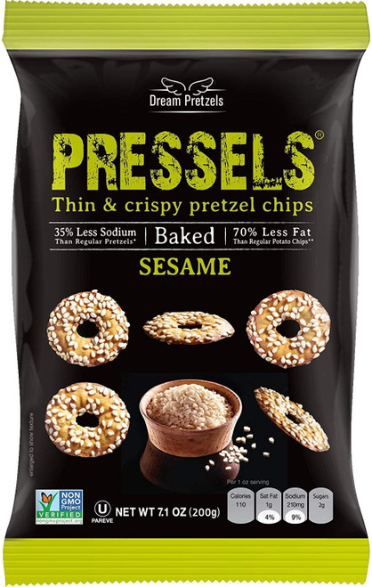 Dream Pretzels Pressels Thin & Crispy Pretzel Chips Sesame -- 7.1 Oz Pack Of 3