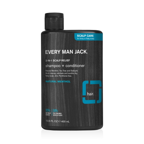 Every Man Jack Scalp Relief Natural Menthol 2-in-1 Shampoo And Conditioner For Men, Naturally Derived, 13.5 Oz
