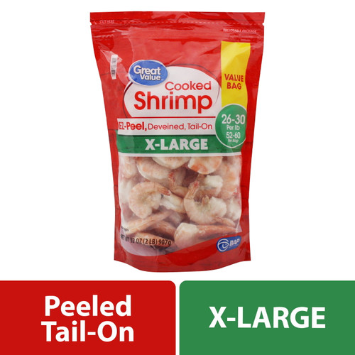 Great Value Frozen Cooked Extra Large Deveined Tail-on Easy Peel Shrimp, 32 Oz