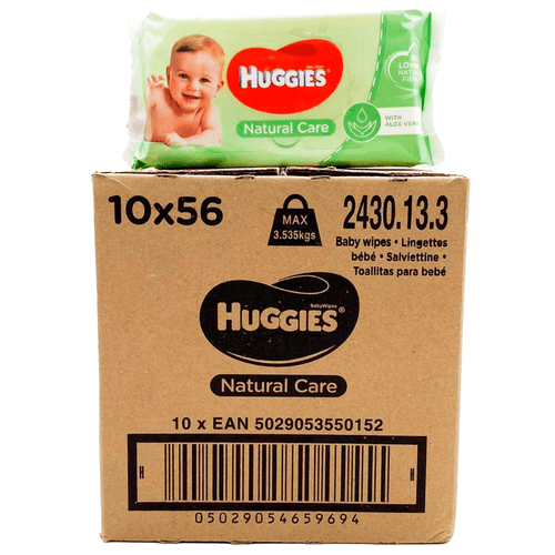 Huggies Baby Wipes Natural Care With Aloe Vera ,no Perfumes 56 Wipes Each.,10 Packs 560 Bulk Count.