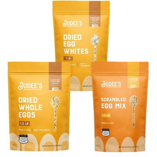 Judees Medium Egg Bundle: Whole Egg Powder 24 Oz, Dried Egg White Protein 16 Oz, Scrambled Egg Mix 24 Oz