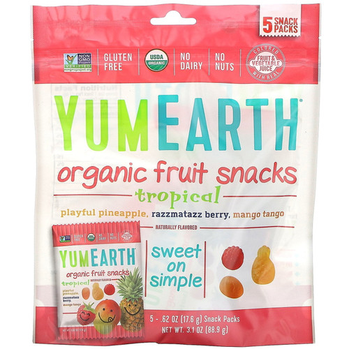 Yummy Earth Organic Fruit Snacks Pineapple Raspberry & Mango 5 Pack
