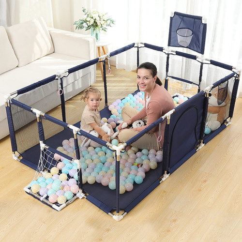 Omzer Baby Playpen, Portable Indoor Outdoor Baby Playpen With Basketball Hoop, Toddlers Children Safety Play Yard Fun Center, Infant Safety Fence, Blue
