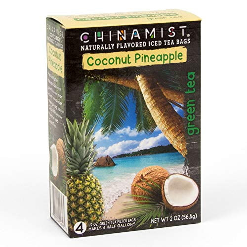 China Mist - Naturally Flavored Coconut Pineapple Green Iced Tea Bags - Each Tea Bag Yields 1/2 Gallon
