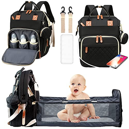 Autolock Changing Station Included Large Capacity Backpack Diaper Bag, Black