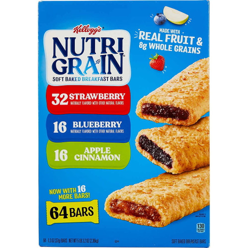 Kellogg's Nutri-grain Soft Baked Breakfast Bar Variety Pack, 1.3 Ounce, 64 Count