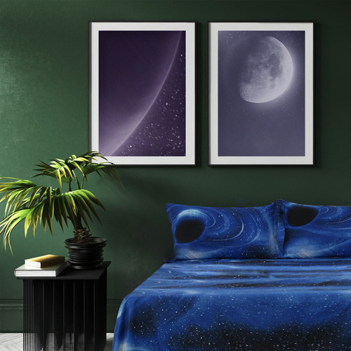 Piccocasa Soft Polyester Galaxy Star Bed Sheet Set 3-pieces Bedding  Blue Full