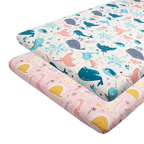 Babygoal 27x39x4 Inches Pack N Play Baby Play Playard Sheets,2 Pack Portable Playard Mattress Cover,100% Organic Cotton 2cyxw13-b