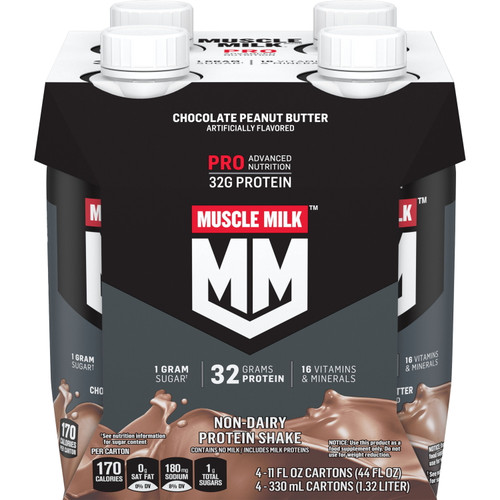 Muscle Milk Pro Advanced Nutrition Protein Shake, Chocolate Peanut Butter, 11 Fl Oz Carton, 4 Pack, 32g Protein, 1g Sugar