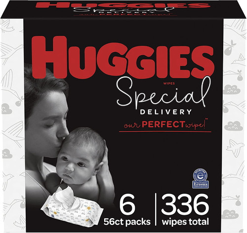 Hypoallergenic Baby Wipes, Unscented, Huggies Special Delivery Baby Diaper Wipes, 6 Flip-top Packs (336 Wipes Total)