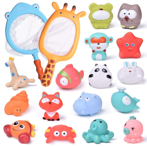 Fun Little Toys 18 Pcs Baby Bath Toys With Soft Cute Ocean Animals Bath Squirters And Fishing Net, Water Toys For Kids, Birthday Gifts For Boys & Girls