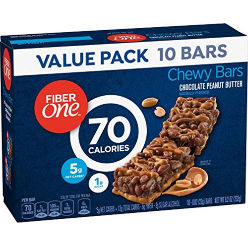Fiber One 70 Calorie Chocolate Peanut Butter Bars, Snack, 10ct.