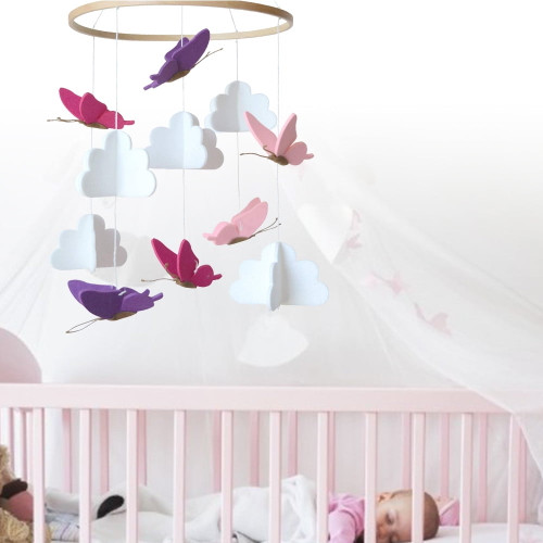 Megawheels Crib Mobile With Felt Colorful Butterfly Cloud Tree Wind Chime Baby Bed Decoration