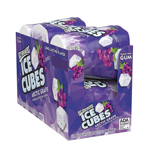 Ice Breakers Ice Cubes Sugar Free Gum With Xylitol, Arctic Grape, 40 Count, Pack Of 6