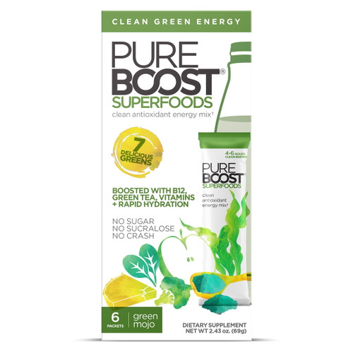 Pureboost Clean Green Superfood Energy, Green Mojo, 6 Ct, Powder Packet Drink Mix