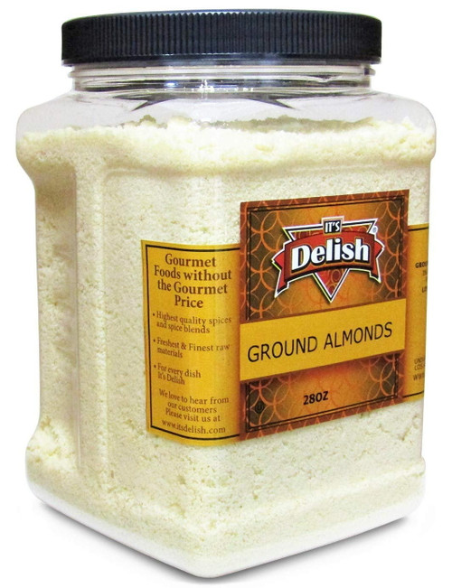 Gourmet Ground Almond Powder Pure Kosher Meal By Its Delish - 28 Oz Jumbo Reusable Container - Great Tasting Flour Substitute - All Natural Non-gmo Gluten Free - Keto Plant Based Diet Friendly