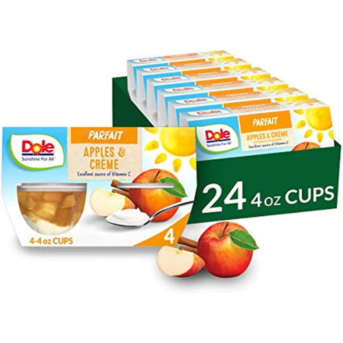 Dole Fruit Bowls Low Fat Apples And Creme Parfait, Gluten Free Healthy Snack, 4 Oz (24 Total Cups)