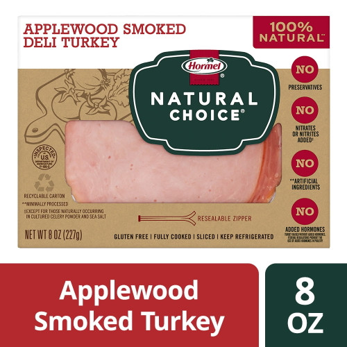 Hormel Natural Choice Sliced Applewood Smoked Deli Turkey Lunch Meat, 8 Oz
