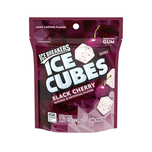Ice Breakers Ice Cubes Black Cherry Flavored Chewing Gum, Sugar Free, Made With Xylitol, 8.11 Oz. Bag