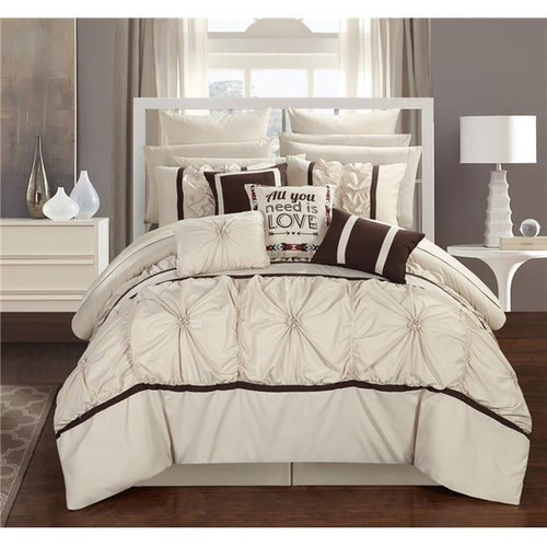Chic Home Cs2755-us Ashville King Size Comforter Set, Beige - 16 Piece
