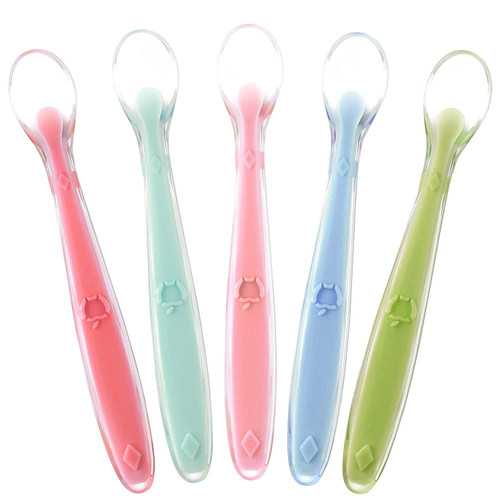 Best First Stage Baby Infant Spoons, 5-pack, Soft Silicone Baby Spoons Training Spoon Gift Set For Infant