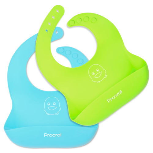 Prooral Silicone Baby Bibs ,comfortable Soft Waterproof Bib, Set Of 2 Colors，blue And Green