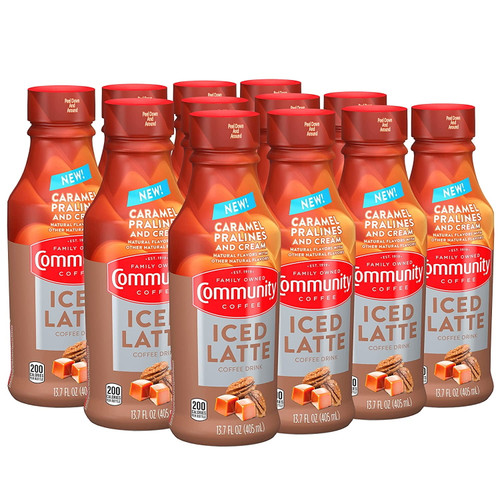 Community Coffee Caramel Pralines And Cream Iced Latte Ready To Drink, 13.7 Ounce Bottle (pack Of 12)