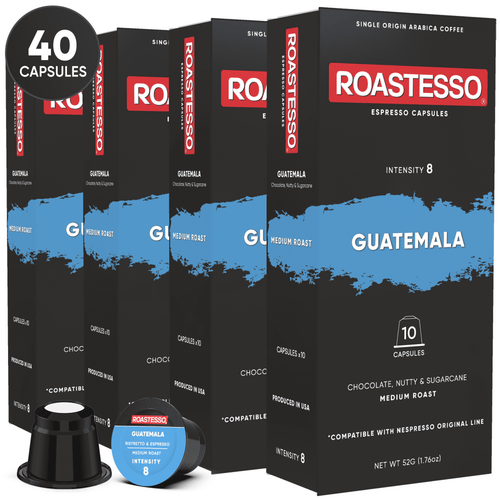 Roastesso Coffee Guatemala Nespresso Pods Compatible Originalline Espresso Capsules, Intensity 8 (40 Count)