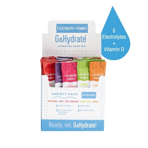 Electrolyte Hydration Drink Mix With Vitamin D, Non Gmo Electrolyte Powder Hydration Pack, Mixed Flavors, 30 Hydration Powder Packets - Gohydrate