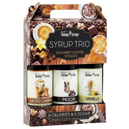 Jordan's Skinny Mixes Classic Coffee Syrup Trio Sugar Free Salted Caramel, Vanilla, Mocha, 12.7 Fl Oz, Pack Of 3