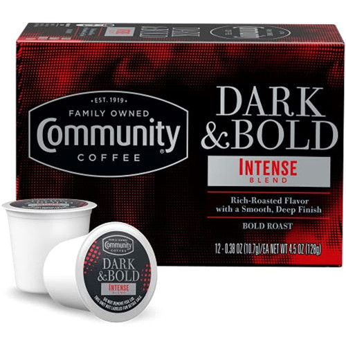 Community Coffee Dark & Bold Intense Blend 12 Count Coffee Pods, Dark Roast Compatible With Keurig 2.0 K-cup Brewers, 12 Count (pack Of 1)