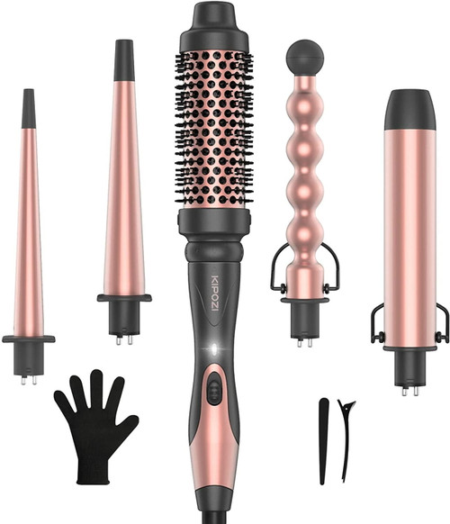 Kipozi 5 In 1 Curling Iron Wand Set, Instant Heating, With 4 Ceramic Barrels And 1 Curling Iron Brush