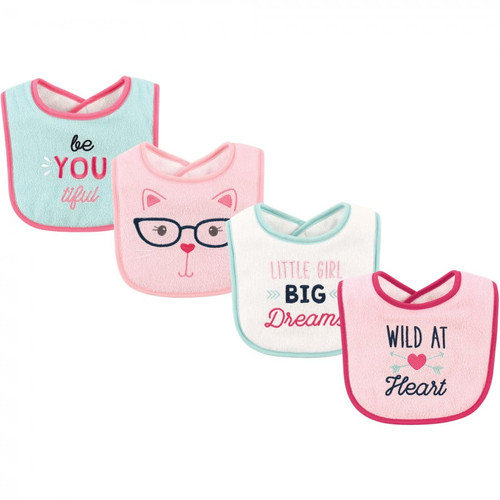 Luvable Friends Baby Girl Cotton Drooler Bibs With Fiber Filling 4pk, Heart, One Size